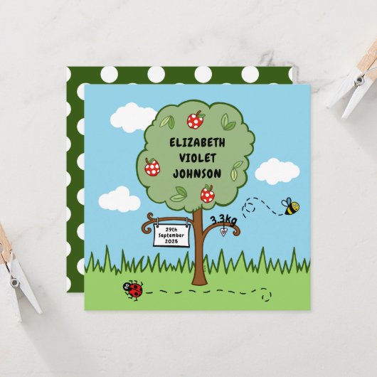 Aankondiging van de geboorte van een gepersonalise (Voorkant / Achterkant in situ)