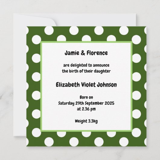 Aankondiging van de geboorte van een gepersonalise (Achterkant)