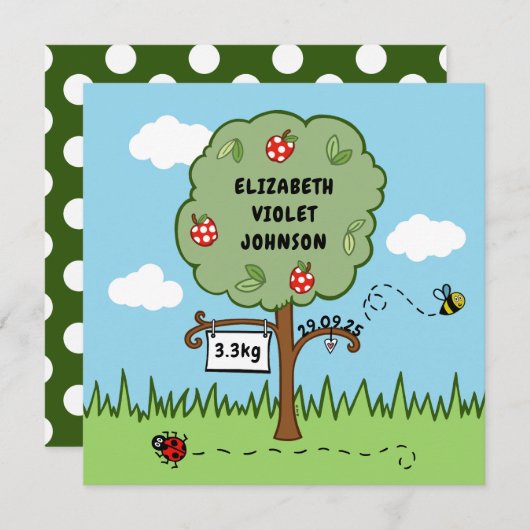 Aankondiging van de geboorte van een gepersonalise (Voorkant / Achterkant)