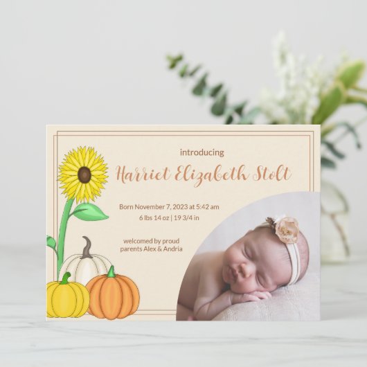 Aankondiging van de geboorte van een klein pompoen (Staand voorkant)