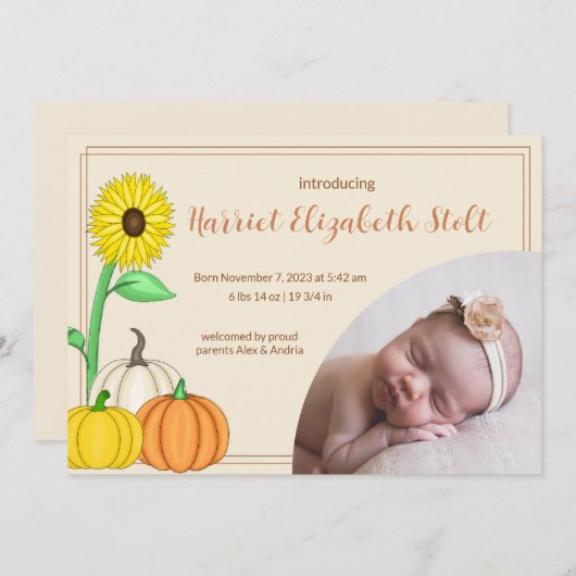 Aankondiging van de geboorte van een klein pompoen (Voorkant / Achterkant)