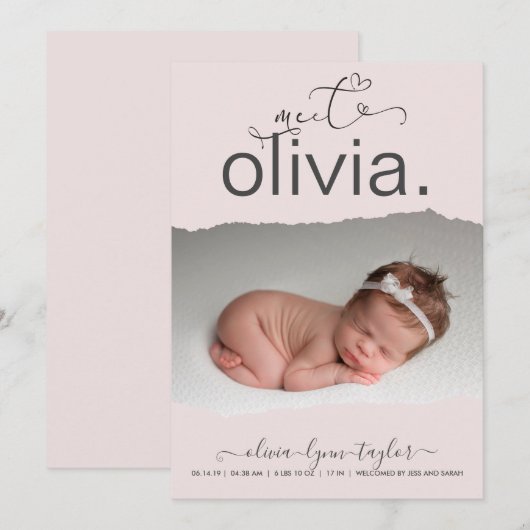 Aankondiging van de geboorte van een modern Lijst  (Voorkant / Achterkant)