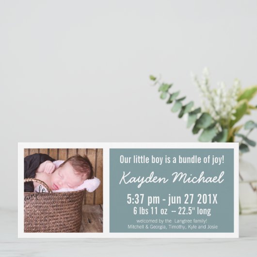 Aankondiging van de geboorte van een moderne blauw (Staand voorkant)