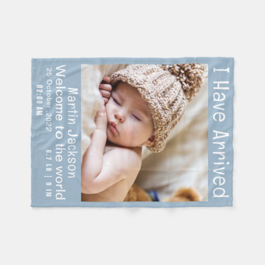 Aankondiging van de geboorte van een moderne blauw fleece deken (Voorkant (Horizontaal))