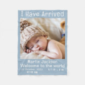 Aankondiging van de geboorte van een moderne blauw fleece deken (Voorkant)