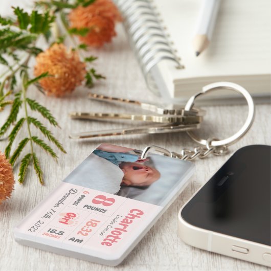 Aankondiging van de geboorte van een persoonlijke  sleutelhanger (Voorkant Rechts)