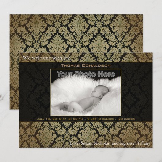 Aankondiging van de geboorte van Elegant baby (Voorkant / Achterkant)