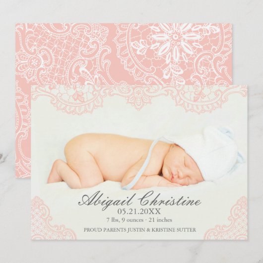 Aankondiging van de geboorte van Elegant Lace Baby (Voorkant / Achterkant)