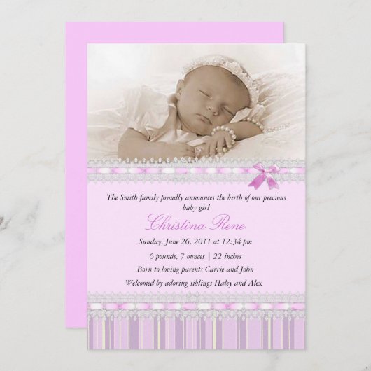 Aankondiging van de geboorte van Elegant - Roze (Voorkant / Achterkant)