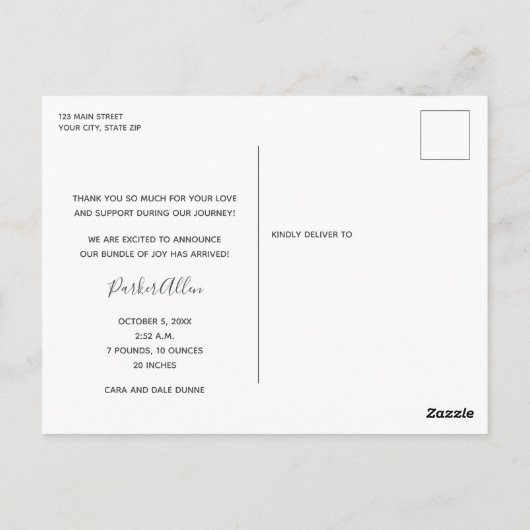 Aankondiging van de geboorte van Elegant Script Briefkaart (Achterkant)