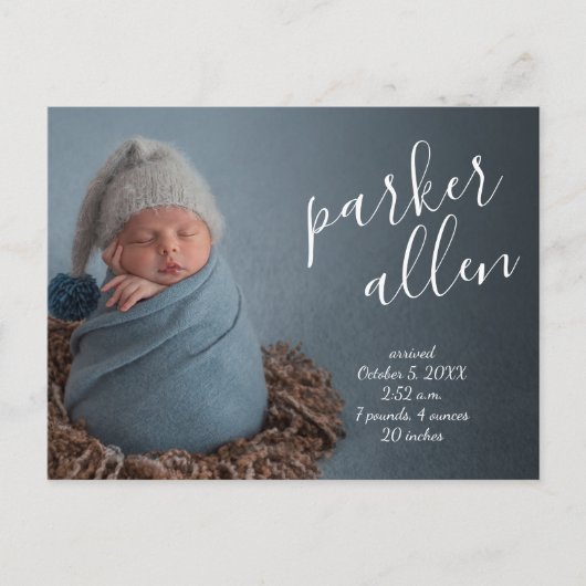 Aankondiging van de geboorte van Elegant Script Briefkaart (Voorkant)