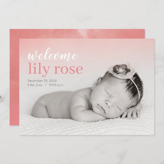 Aankondiging van de geboorte van het moderne, roze (Voorkant / Achterkant)