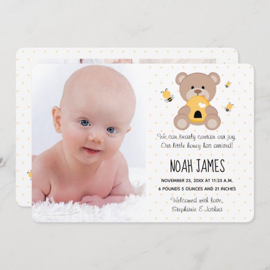 Aankondiging van de geboorte van Honey Bee Teddy B (Voorkant / Achterkant)