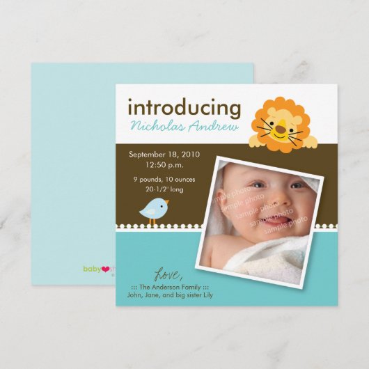 Aankondiging van de geboorte van Lion & Birdie Des (Voorkant / Achterkant)