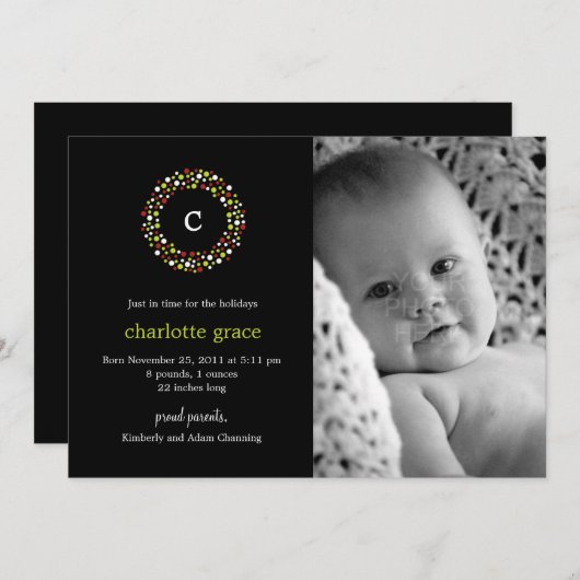 Aankondiging van de geboorte van Monogram Wreath W (Voorkant / Achterkant)