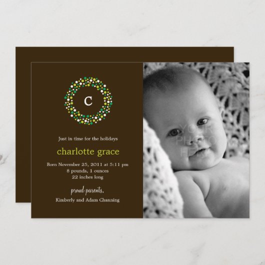 Aankondiging van de geboorte van Monogram Wreath W (Voorkant / Achterkant)