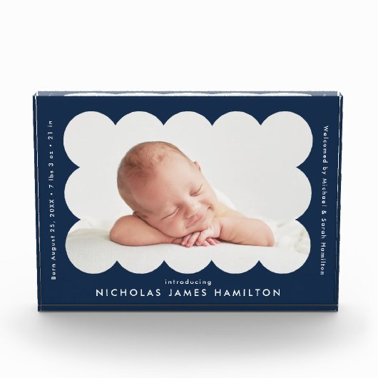 Aankondiging van de geboorte van Navy Modern Scall Fotoblokken (Voorkant)