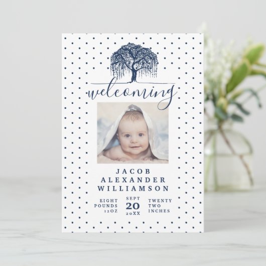 Aankondiging van de geboorte van Navy Willow Famil (Staand voorkant)