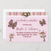 Aankondiging van de geboorte van roze baby Girl Bu (Voorkant / Achterkant)