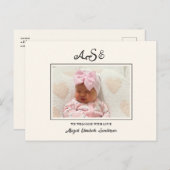 Aankondiging van de geboorte van Roze Bow Foto Cre Briefkaart (Voorkant / Achterkant)