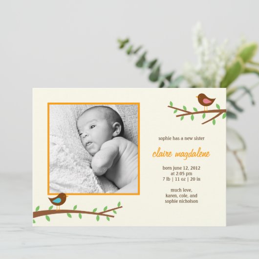 Aankondiging van de geboorte van Sweet Birdies Bab (Staand voorkant)