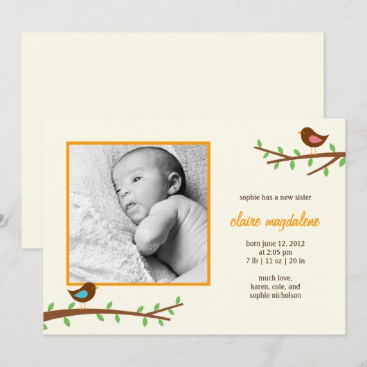 Aankondiging van de geboorte van Sweet Birdies Bab (Voorkant / Achterkant)