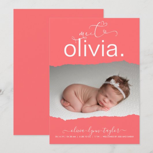 Aankondiging van de geboorte van Trend CORAL Photo (Voorkant / Achterkant)