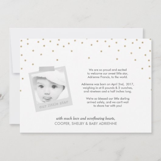 Aankondiging van de geboorte van Twinkly Gold Star (Achterkant)