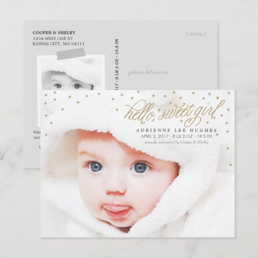 Aankondiging van de geboorte van Twinkly Gold Star (Voorkant / Achterkant)