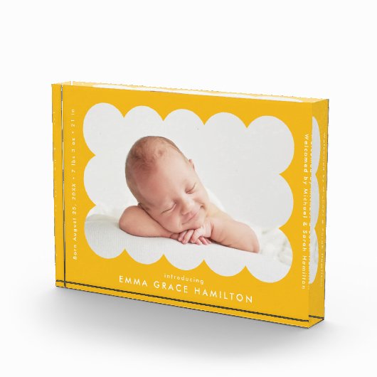 Aankondiging van de gele Moderne Gewalste Geboorte Fotoblokken (Rechts)