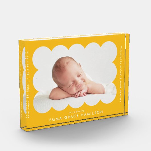 Aankondiging van de gele Moderne Gewalste Geboorte Fotoblokken (Links)