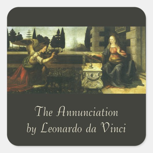Aankondiging van de Heer door Leonardo da Vinci Vierkante Sticker (Voorkant)