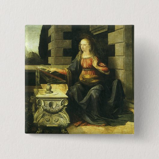 Aankondiging van de Heer van Leonardo da Vinci Vierkante Button 5,1 Cm (Voorkant)