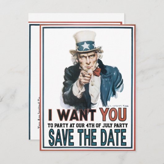 Aankondiging van de Iconische  Oom Sam Party (Voorkant / Achterkant)