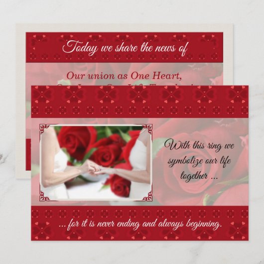 Aankondiging van de Lesbische bruiloft Civil Union (Voorkant / Achterkant)