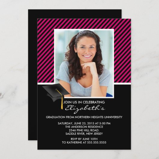 Aankondiging van de moderne Black Stripe Graduatio (Voorkant / Achterkant)