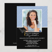 Aankondiging van de moderne Blauwe Stripe Graduati (Voorkant / Achterkant)