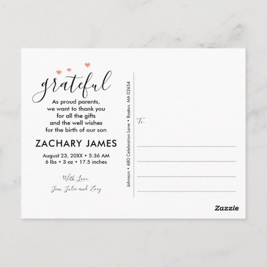 Aankondiging van de moderne hartsterffoto briefkaart (Achterkant)