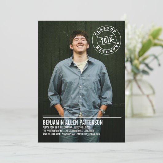 Aankondiging van de Moderne Stamp Photo Graduation (Staand voorkant)