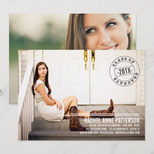 Aankondiging van de Moderne Stamp Photo Graduation (Voorkant / Achterkant)