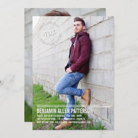 Aankondiging van de Moderne Stamp Photo Graduation (Voorkant / Achterkant)