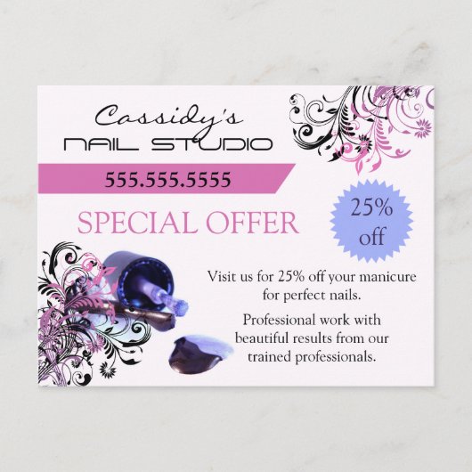Aankondiging van de Nail Bar en de Nail Technicia Briefkaart (Voorkant)