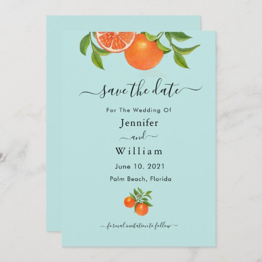 Aankondiging van de oranje waterverf Citrus (Voorkant / Achterkant)