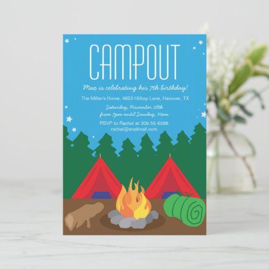 Aankondiging van de partij van Birthday in Camping (Staand voorkant)