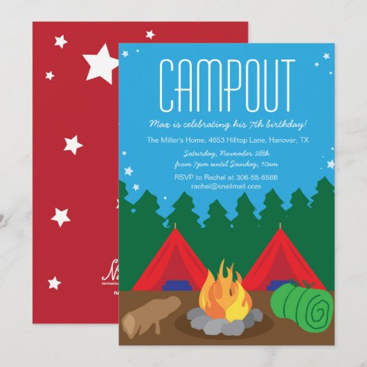 Aankondiging van de partij van Birthday in Camping (Voorkant / Achterkant)