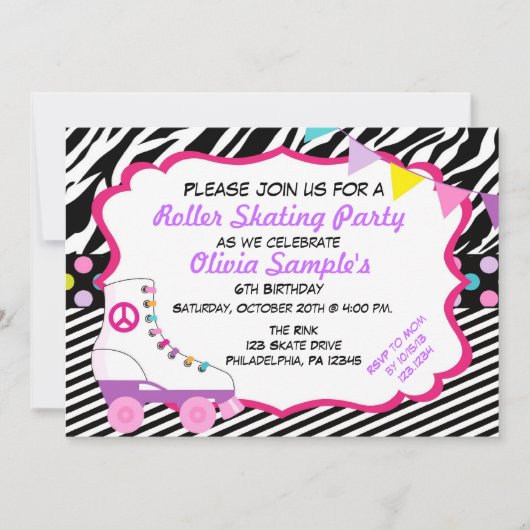Aankondiging van de "Rollende Skating Party"-Zebra (Voorkant)