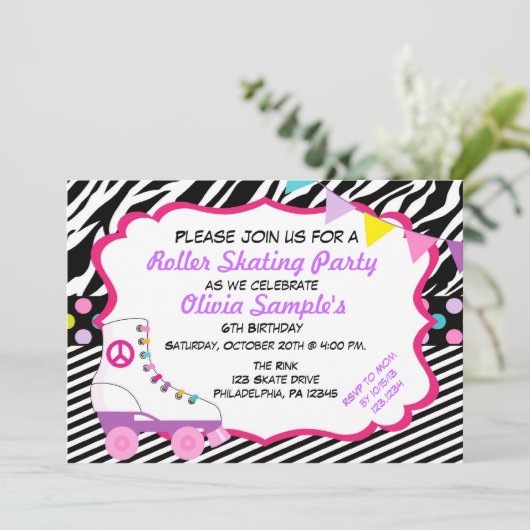 Aankondiging van de "Rollende Skating Party"-Zebra (Staand voorkant)