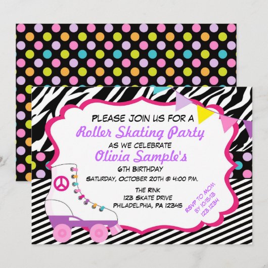 Aankondiging van de "Rollende Skating Party"-Zebra (Voorkant / Achterkant)