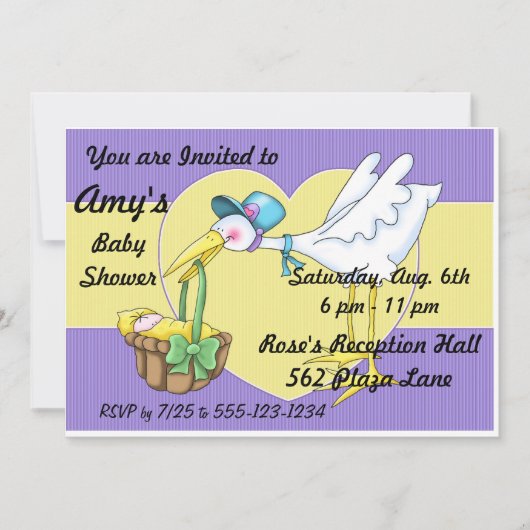 Aankondiging van de stork Baby Shower-uitnodiging (Voorkant)