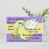 Aankondiging van de stork Baby Shower-uitnodiging (Staand voorkant)